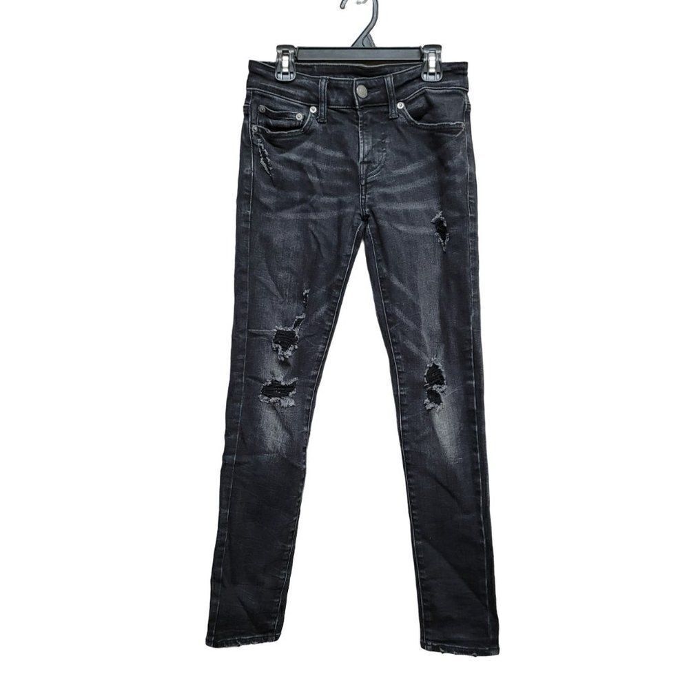 American Eagle Mens‎ Size 26X30 Faded Black Skinny Flex Jeans Distressed